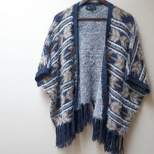 Blue white fancy Ladies  77 sisters soft poncho sweater